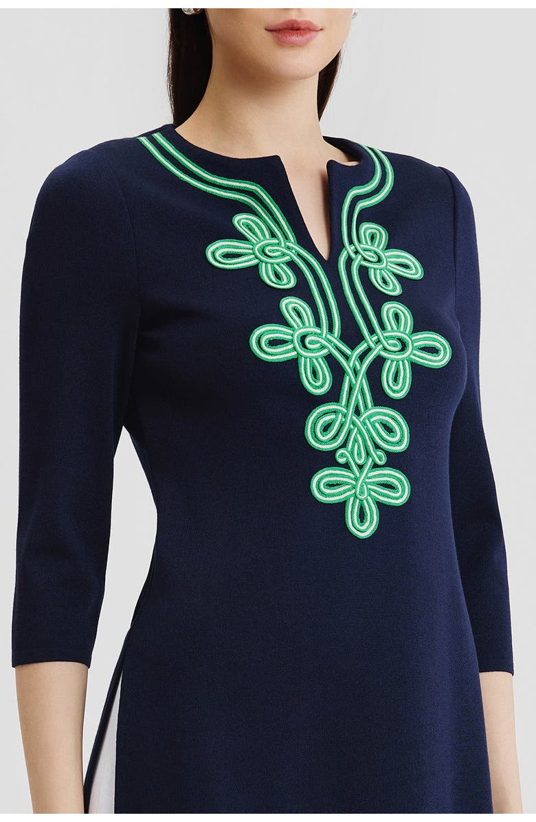 Ming Wang Classic Soutache Soft Knit Tunic, Alternate, color, Indigo/Kelly Green/Ivory