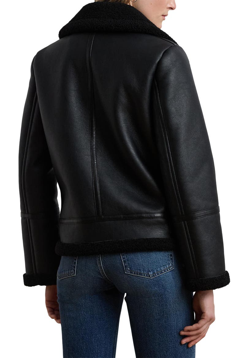 Faux Leather & Faux Shearling Bomber Jacket, Alternate, color, BLACK