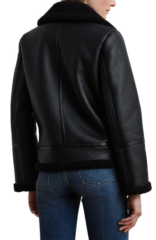 Ralph Lauren Lauren Faux Leather & Faux Shearling Bomber Jacket In Black