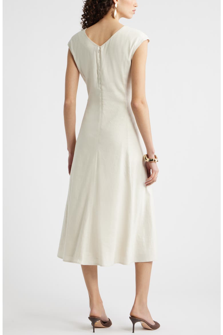 Linen Blend Ruched Midi Dress, Alternate, color, IVORY BIRCH