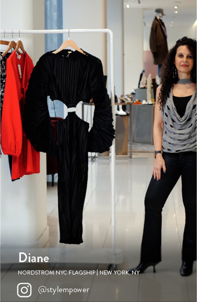 Akilah Balloon Long Sleeve Front Cutout Plissé Dress, sales video thumbnail
