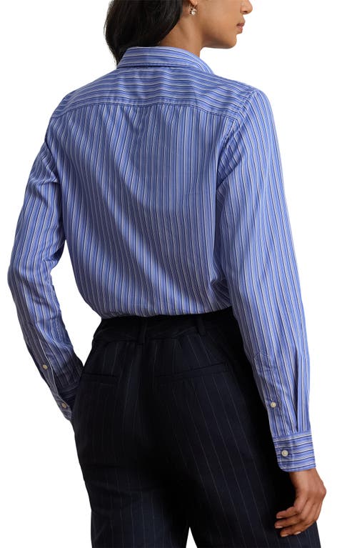 Ralph Lauren Womens Classic Fit Striped Tie Neck Shirt 0p 18 In Multi