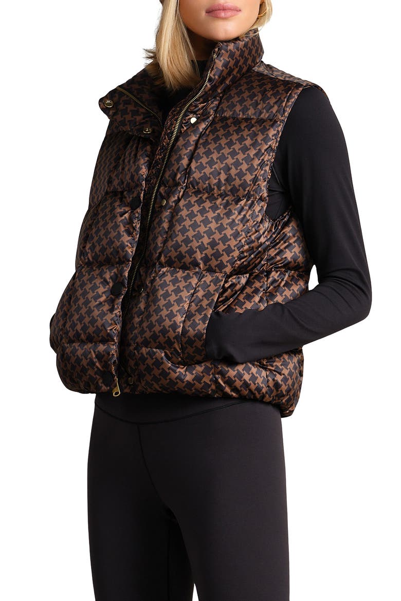 Water Repellent Houndstooth Check 650 Fill Power Down Vest, Main, color, CHESTNUT BROWN HOUNDSTOOTH