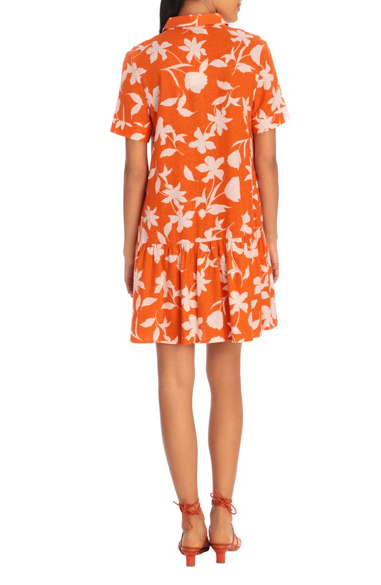 Donna Morgan Floral Short Sleeve Ruffled Linen Blend Shirt Dress, Alternate, color, 