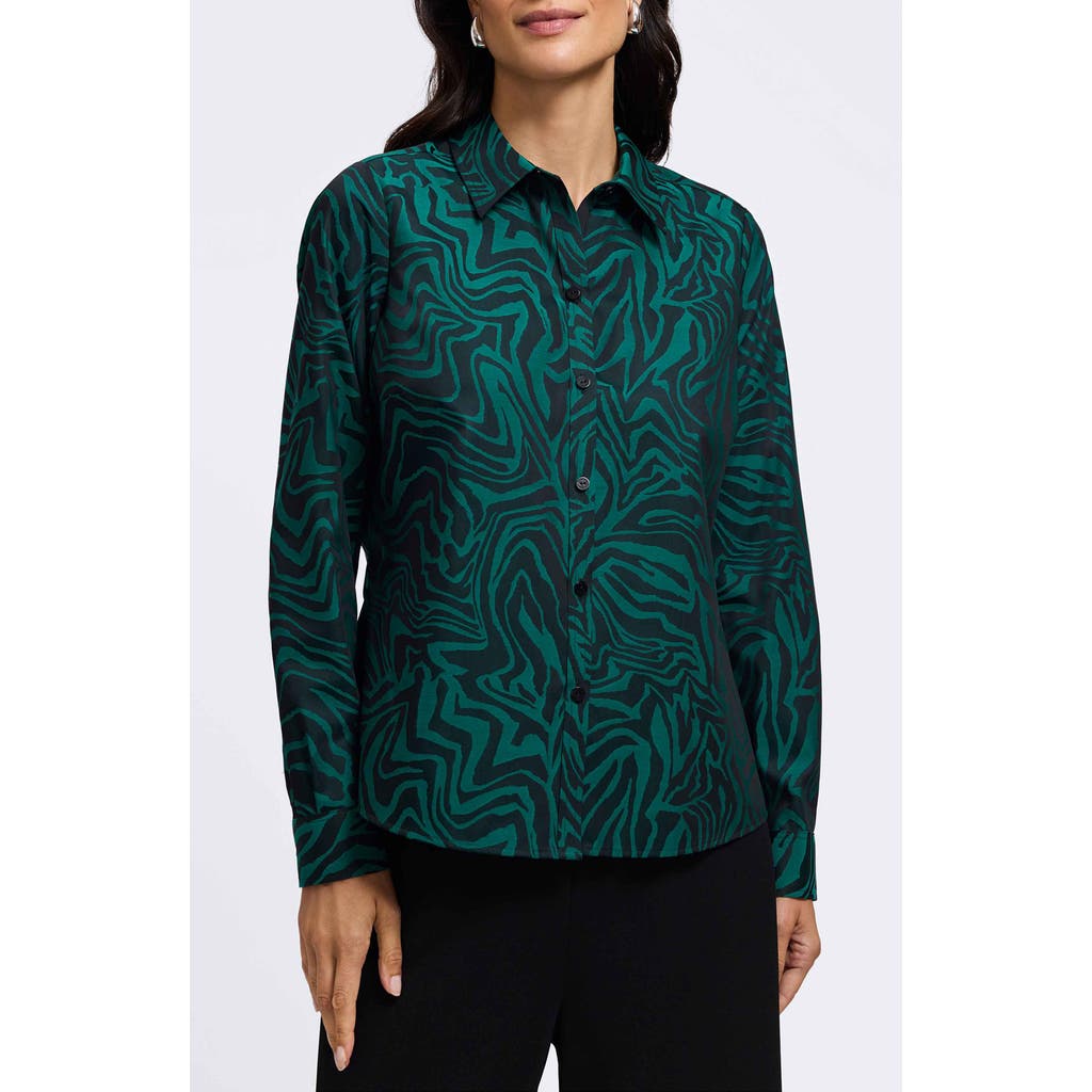 Foxcroft Hampton Print Button-up Shirt In Green