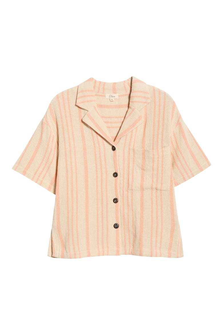 Knit Short Sleeve Button-Up Cover-Up Shirt, Alternate, color, CAYENNE STRIPE