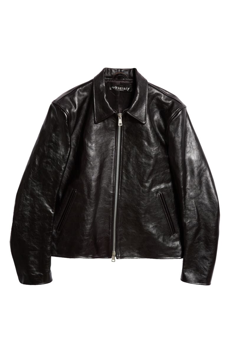 OUR LEGACY Boxy Mini Leather Jacket, Alternate, color, Top Dyed Black Leather