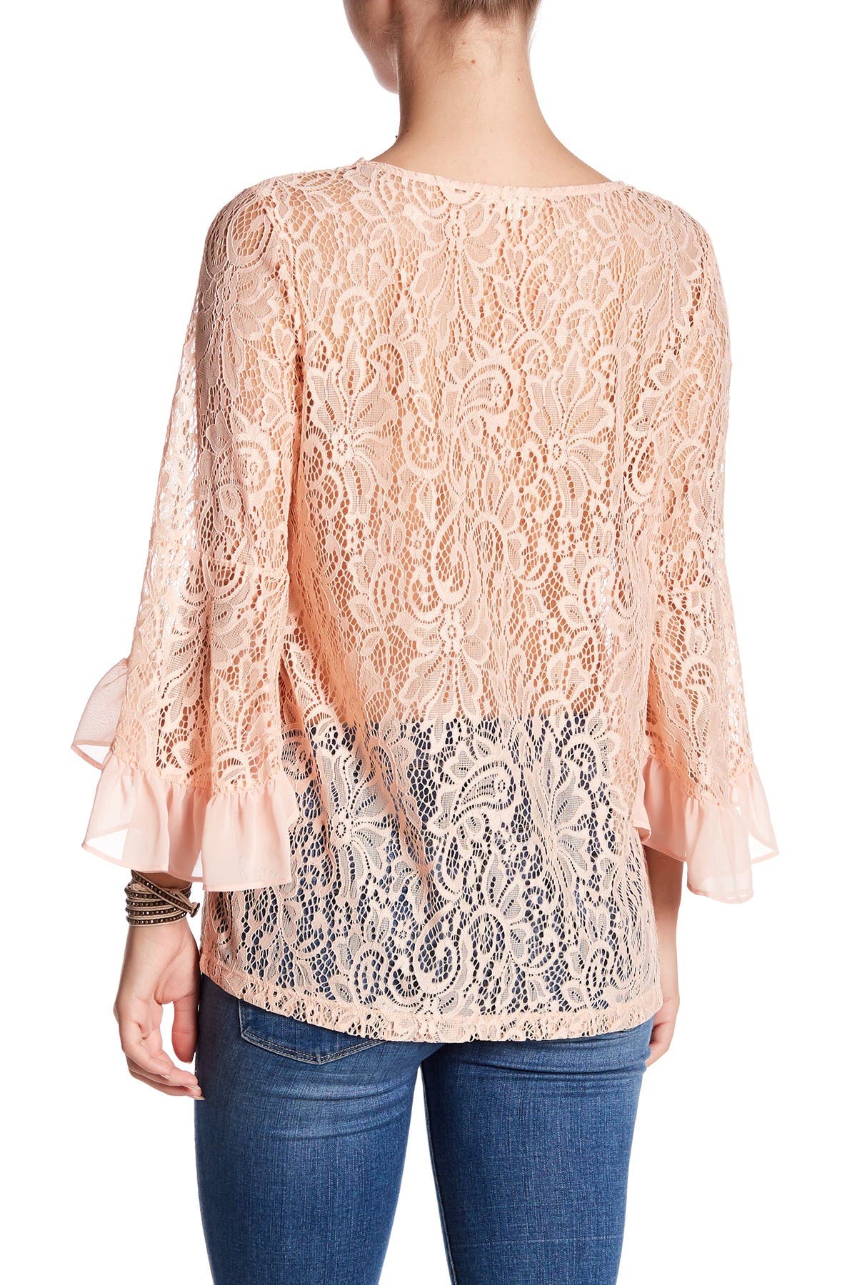 Pleione Bell Sleeve Lace Crew Neck Blouse (Women) | Nordstromrack
