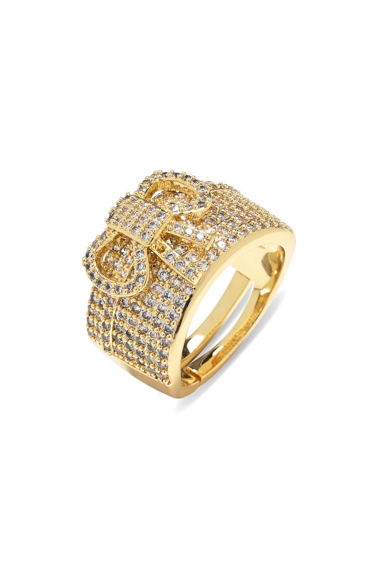 Kaya Bow Cubic Zirconia Statement Ring, Main, color, GOLD