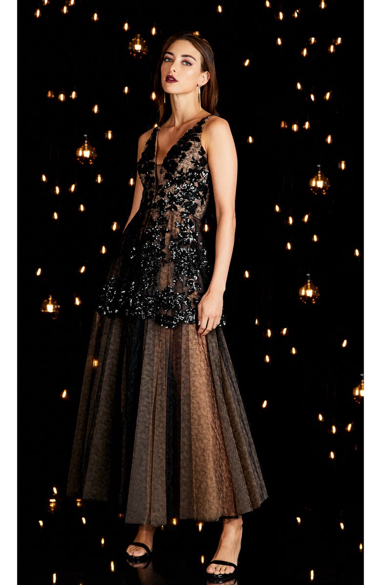 Dress the Population Rachelle Fit & Flare Lace Gown, Alternate, color,