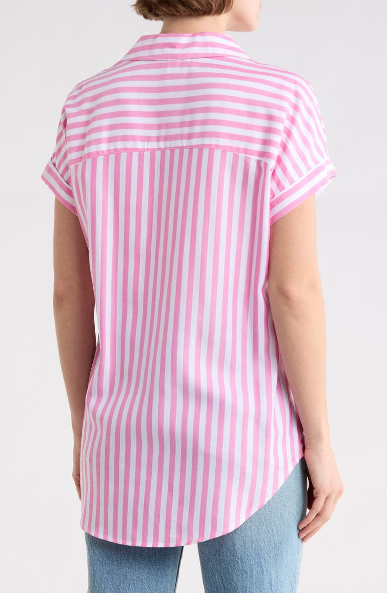 beachlunchlounge Kenzie Stripe Short Sleeve Button-Up Shirt, Alternate, color, Pure Pink