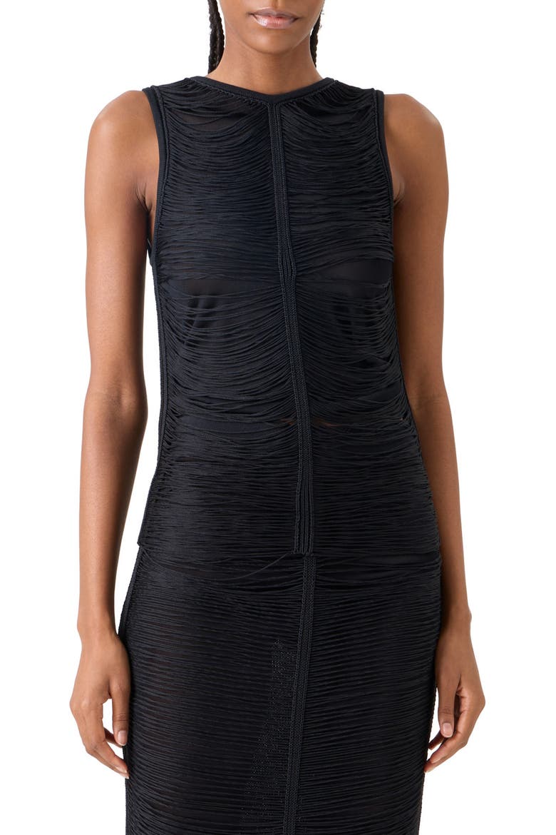 Fringed Silk Knit Top, Main, color, BLACK