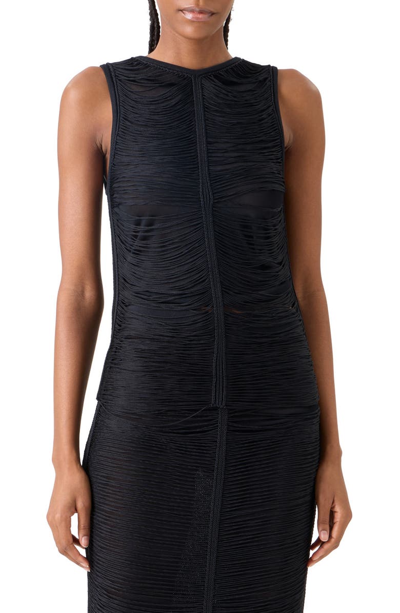 Akris Fringed Silk Knit Top, Main, color, Black