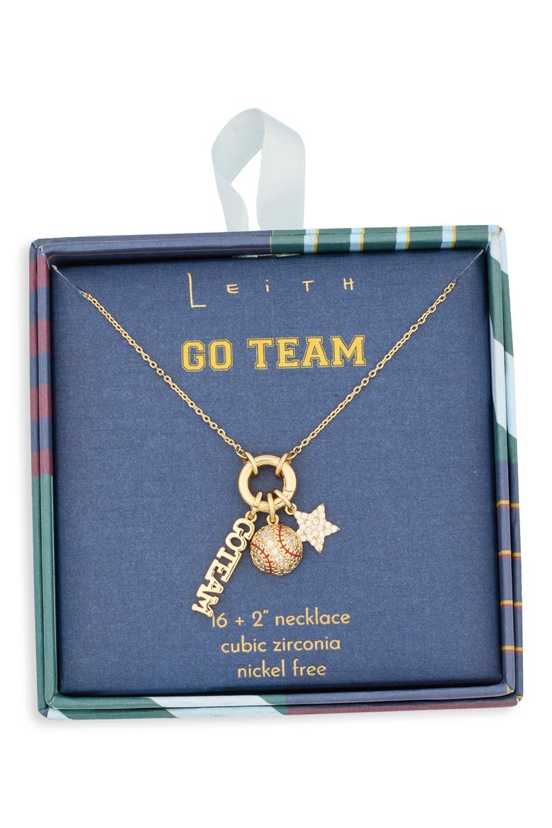 Cubic Zirconia Go Team Baseball Charm Necklace, Main, color, RED- CLEAR- GOLD