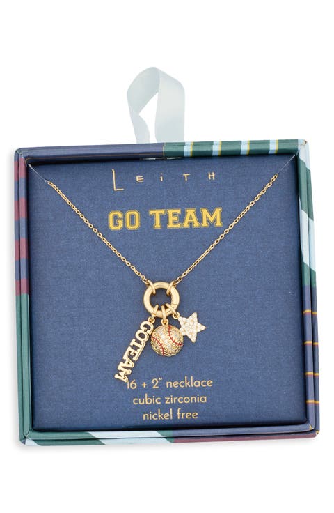 Cubic Zirconia Go Team Baseball Charm Necklace