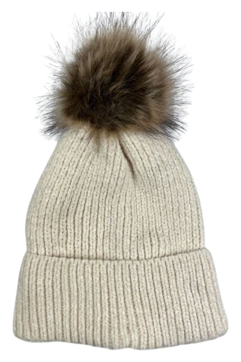 Chenile Faux Fur Pompom Beanie, Main, color, IVORY