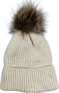 MARCUS ADLER Chenile Faux Fur Pompom Beanie