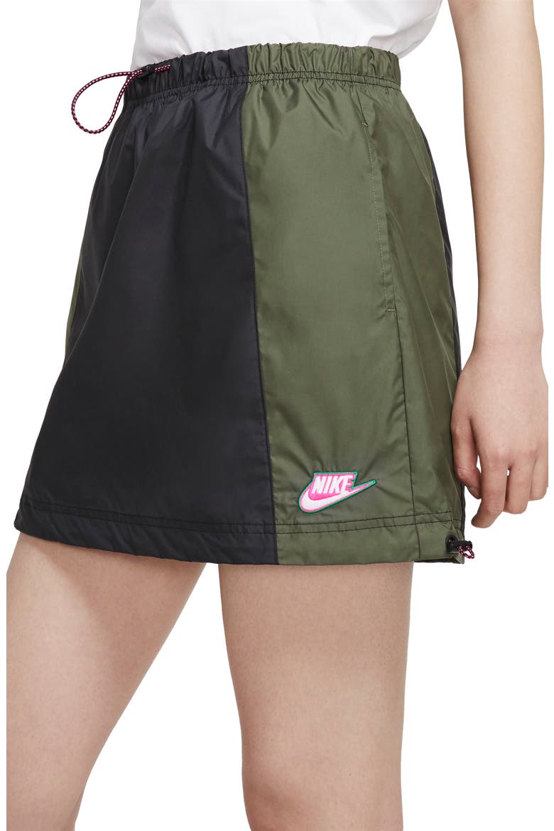 Sportswear Icon Clash Colorblock Drawstring Skirt, Alternate, color, BLACK/ TWILIGHT MARSH