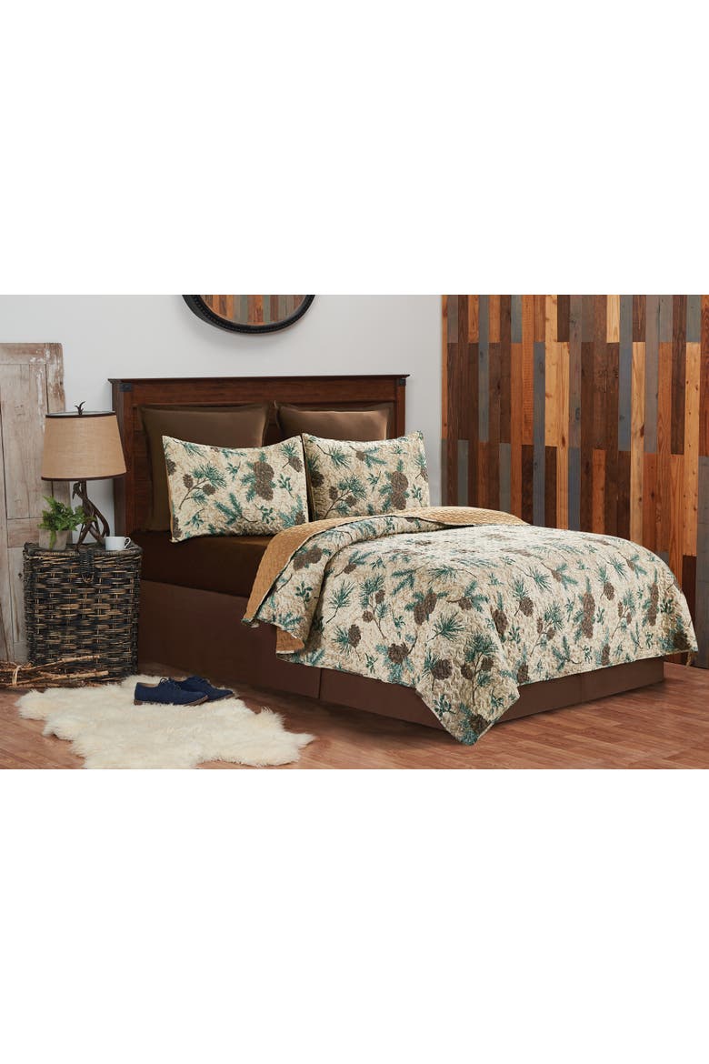 Rustic Pinecone Quilt Set  - Reversible and Machine Washable, Alternate, color, Brown