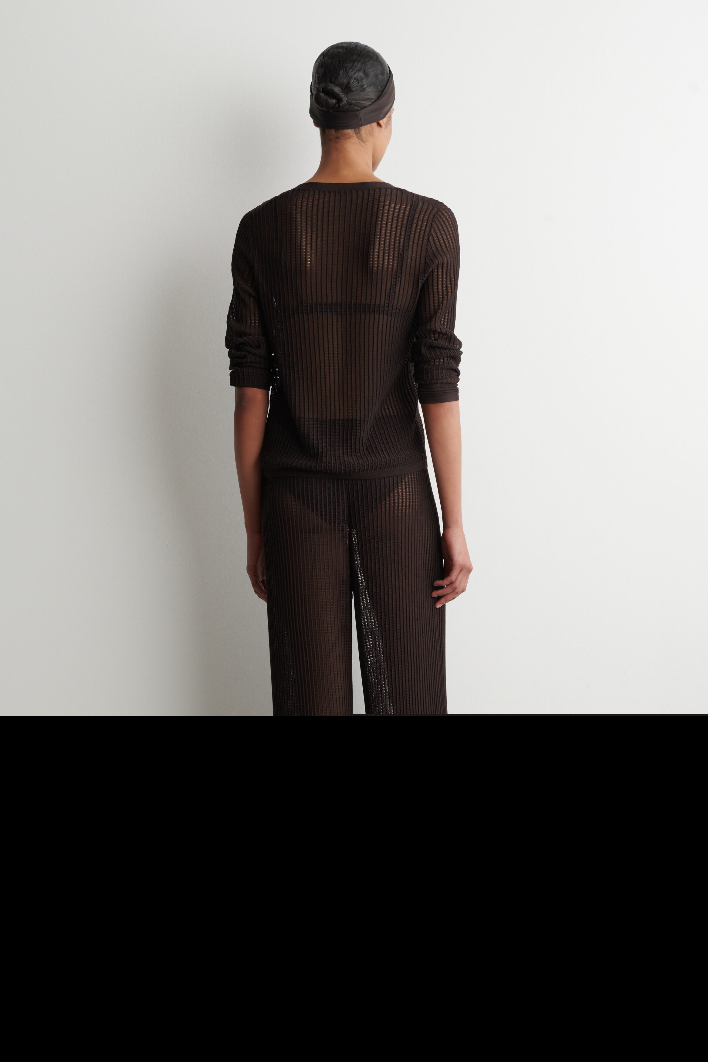 Ribbed Open-knit Pants, Alternate, color, BROWN