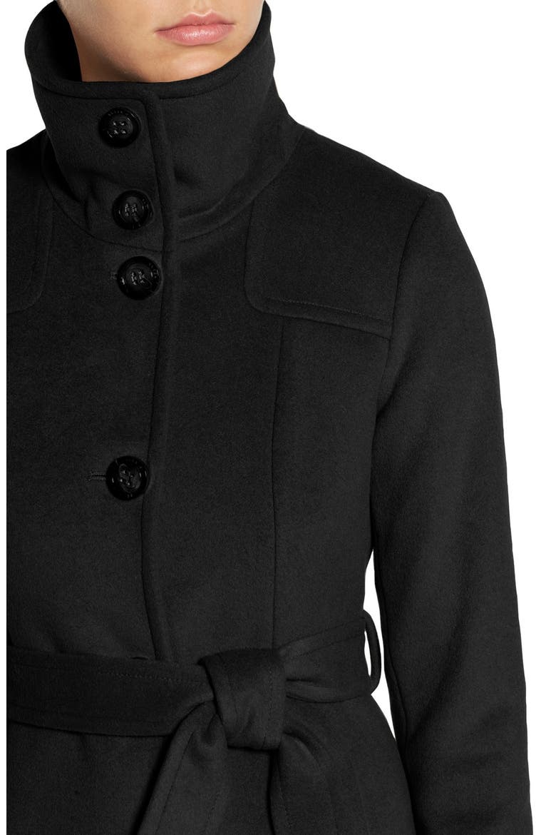 Luxe Wool Blend Belted Long A-Line Coat, Alternate, color, BLACK