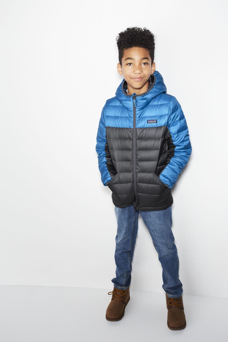 Water Repellent Reversible Down Sweater Hoodie, Alternate, color, FORGE GREY