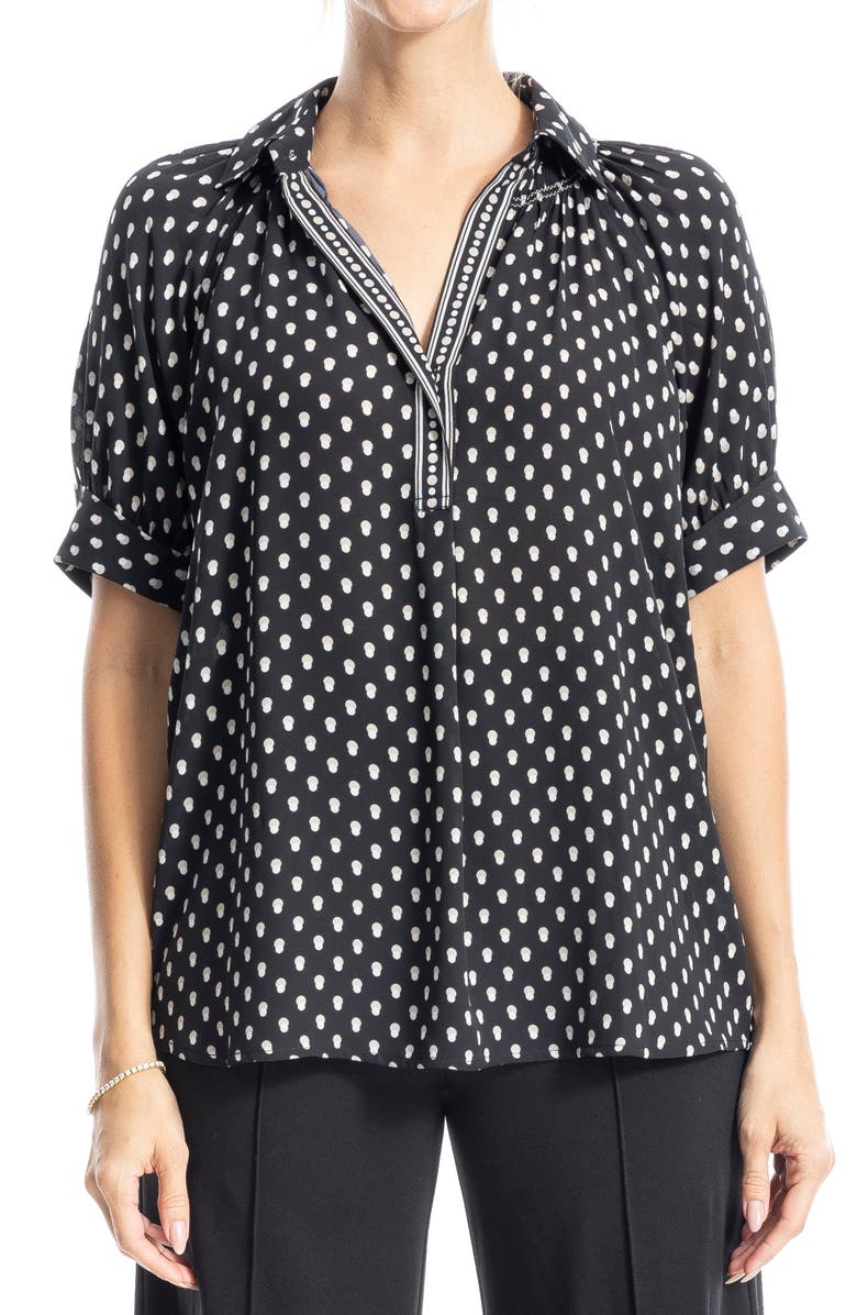 MAX STUDIO Short Sleeve Crepe Blouse, Main, color, Black/ Ecru Shadow Dots