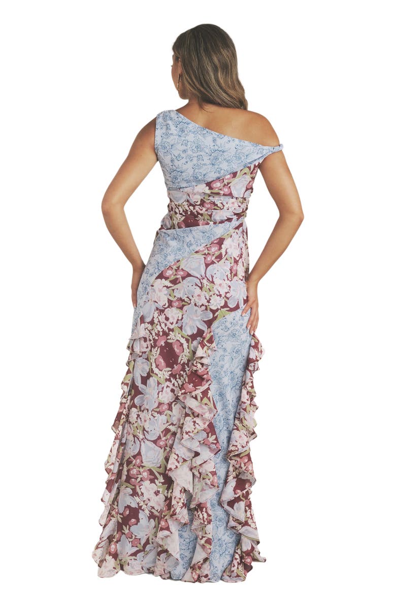 Six Stories Floral Print Twist Detail Ruffle Dress, Alternate, color, Pale Blue