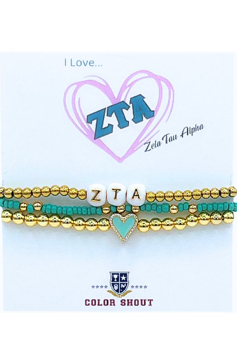 Color Shout Zeta Tau Alpha Love My Sorority Bracelet Stack, Main, color, Yellow Gold