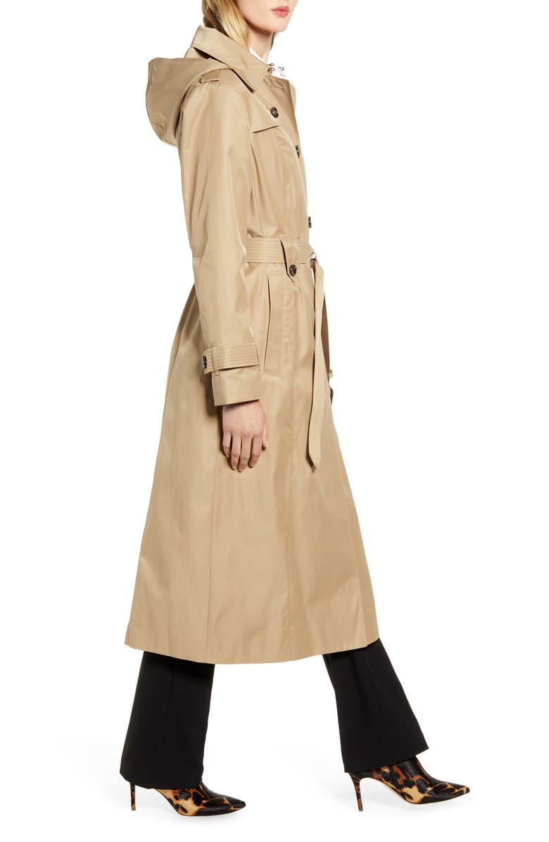 London Fog Long Hooded Trench Coat, Alternate, color, 