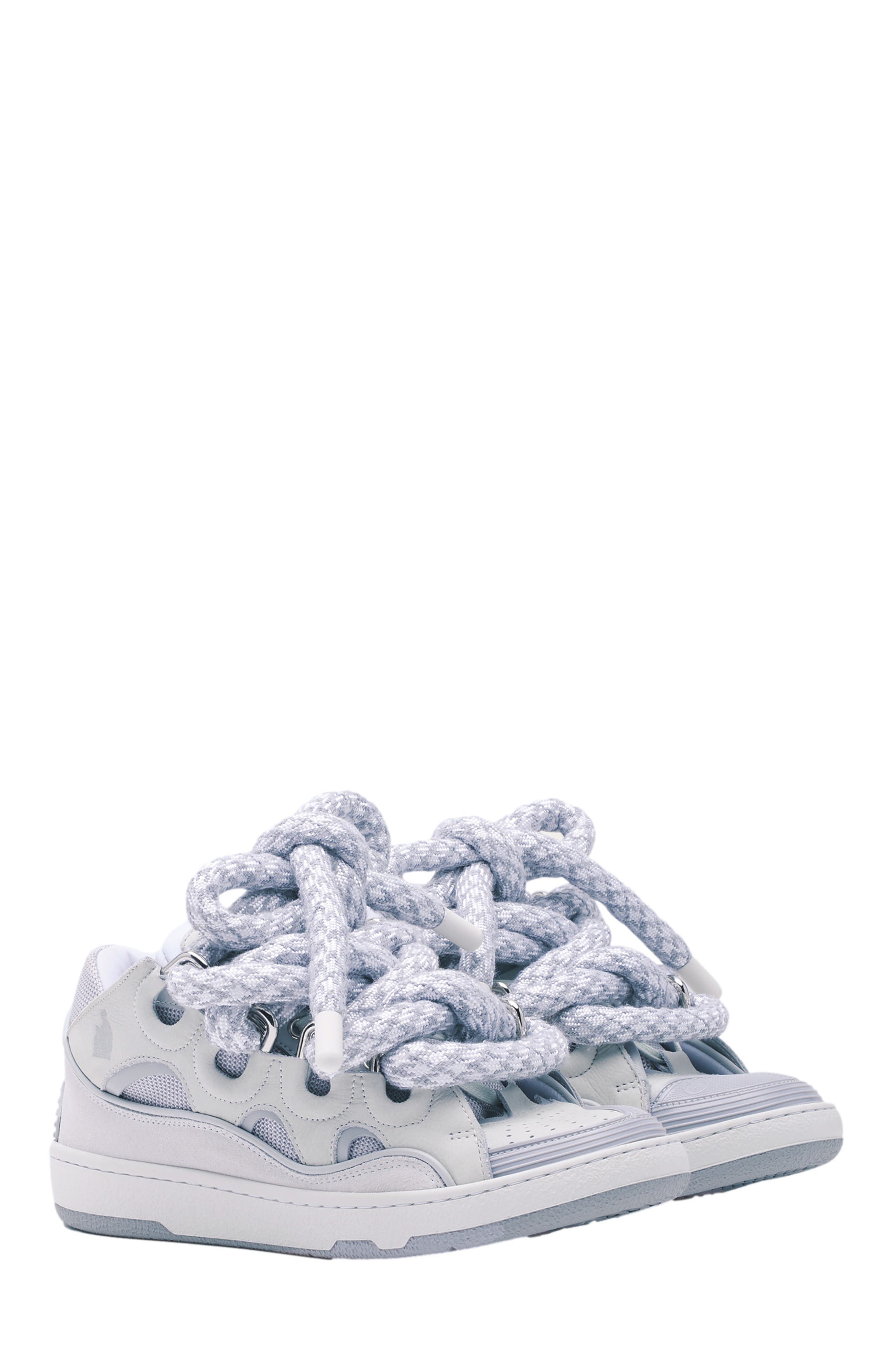 Lanvin CURB SNEAKERS IN LEATHER WITH SNAKE LACES, Alternate, color, White