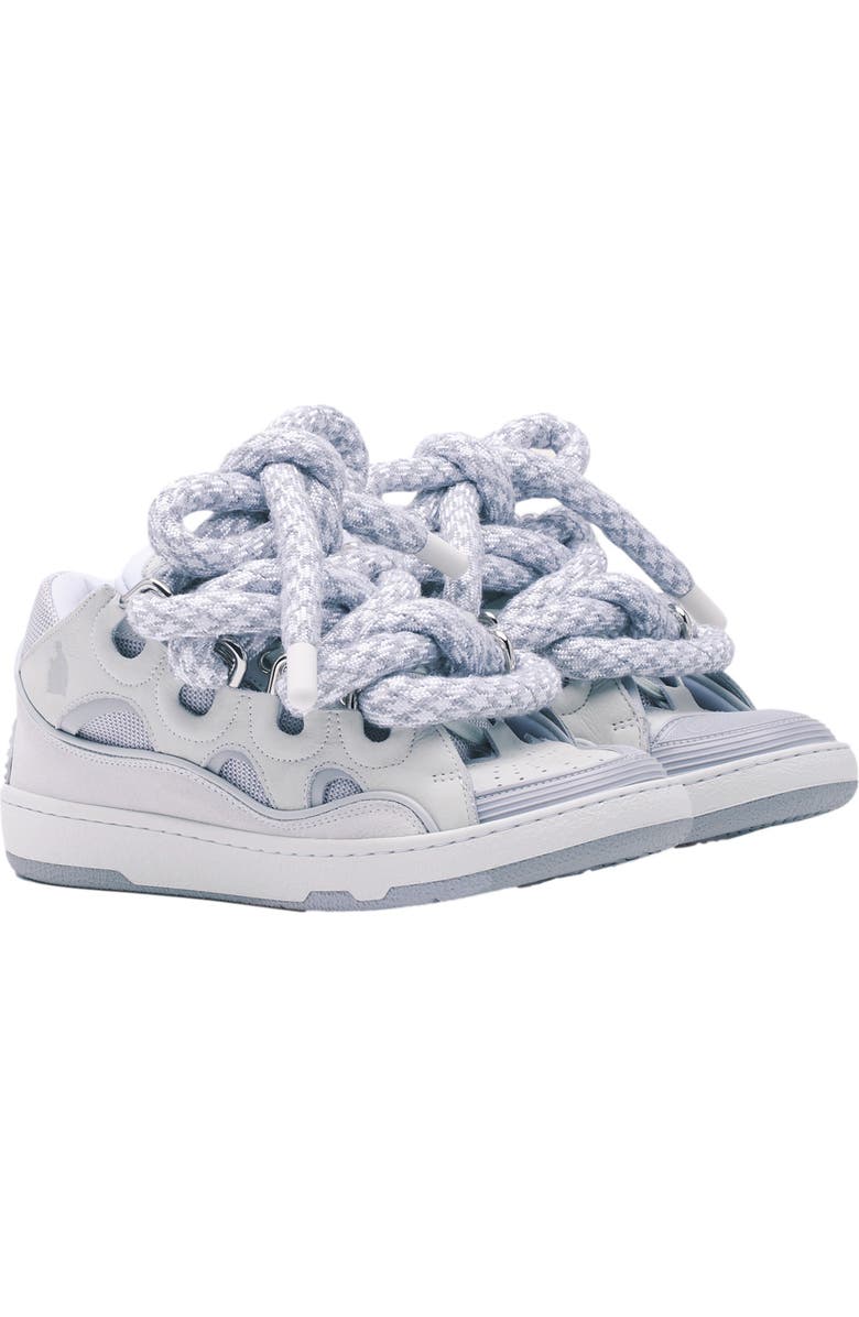 Lanvin CURB SNEAKERS IN LEATHER WITH SNAKE LACES, Alternate, color, White