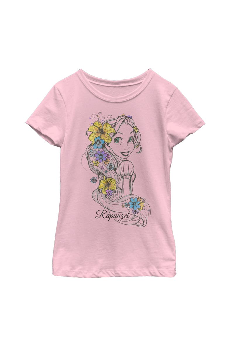 Girl's Disney Tangled Flower Sketch  Graphic T-Shirt, Main, color, Light Pink