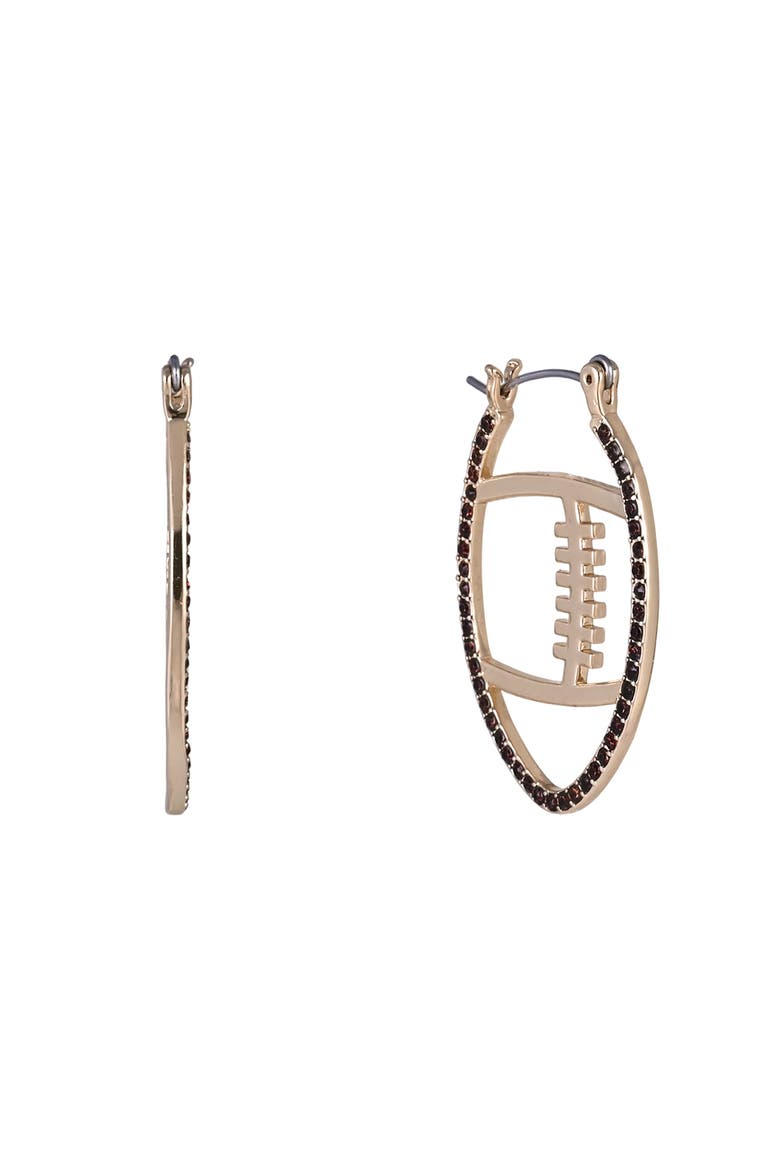 Game Day Stone Football Hoop Earrings, Main, color, Brown