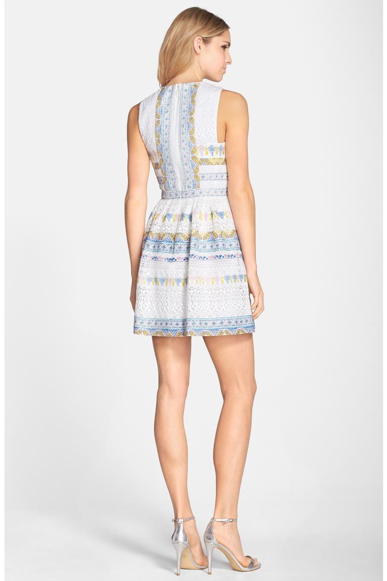 BCBG 'Cecile' Cotton Blend Fit & Flare Dress, Alternate, color, WHITE COMBO
