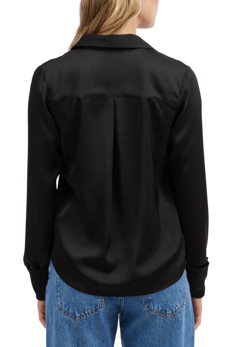 Satin Button-Up Shirt, Alternate, color, BLACK