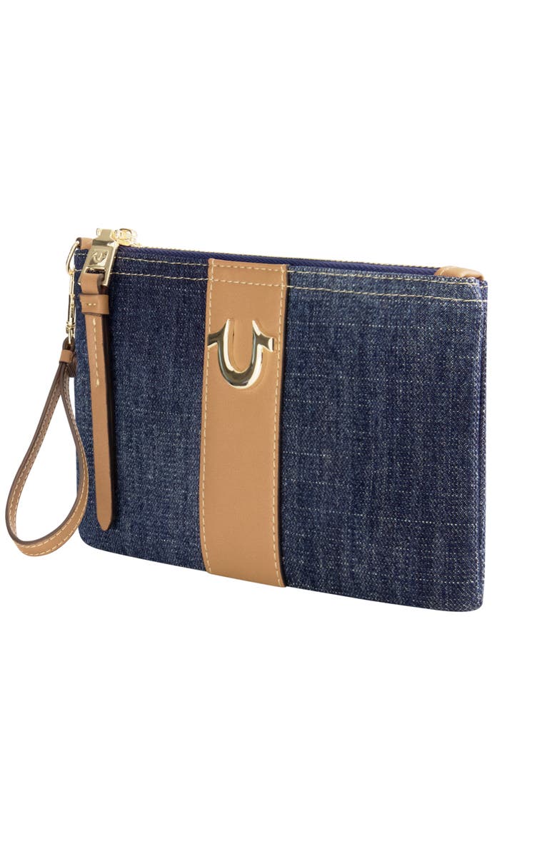 True Religion Horseshoe Denim Wristlet Pouch, Alternate, color, Dark Denim