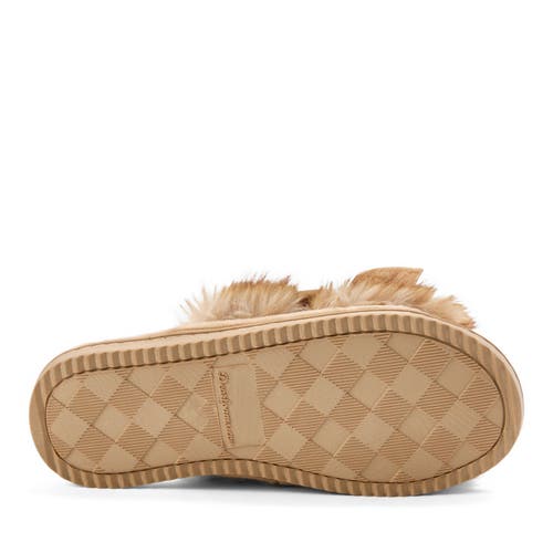 Dearfoams Bianca Pile Slide Slipper With Bow In Brown