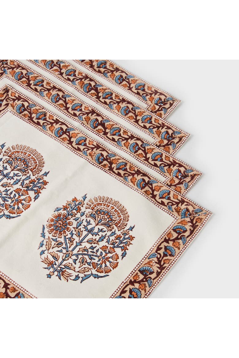 Saffra Hand Block Printed Cotton Placemats - Set of 4, Alternate, color, Saffra