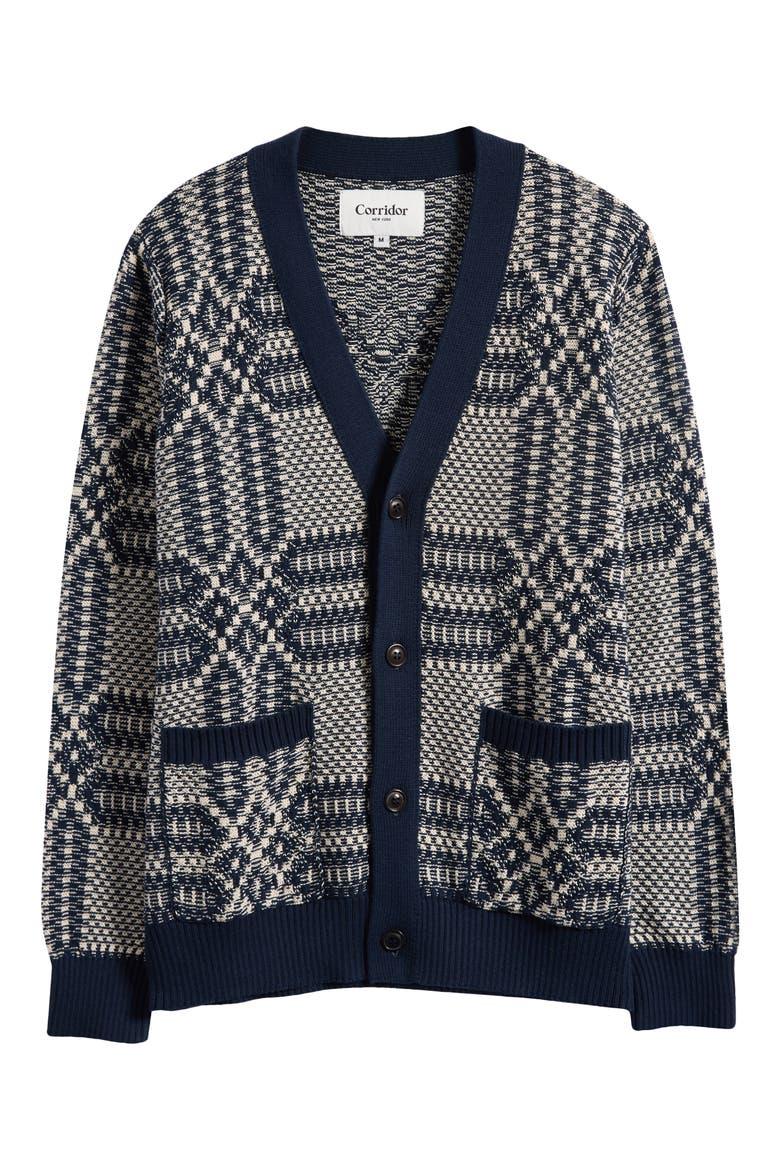 Overshot Geometric Intarsia Cardigan, Alternate, color, MOUNTAIN BLUE