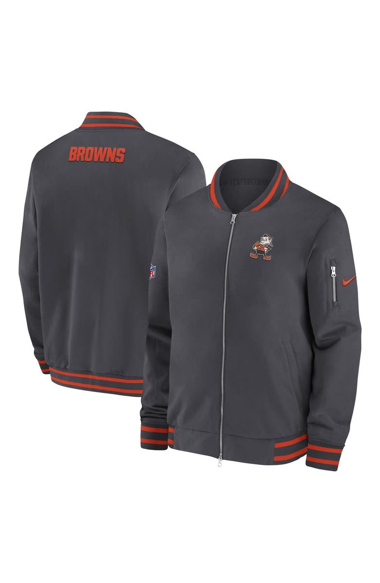 Nike Men's Nike  Anthracite Cleveland Browns Coach Full-Zip Bomber Jacket, Main, color, 