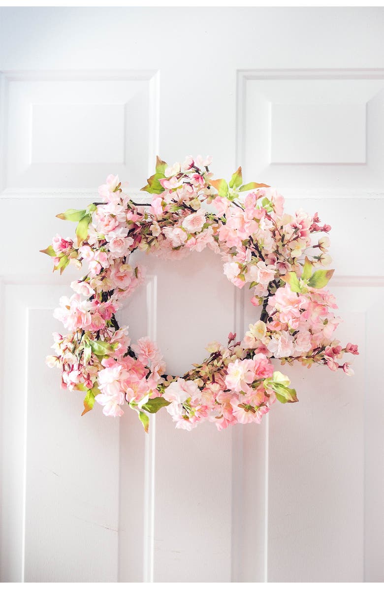 NEARLY NATURAL 24" Cherry Blossom Wreath, Main, color,