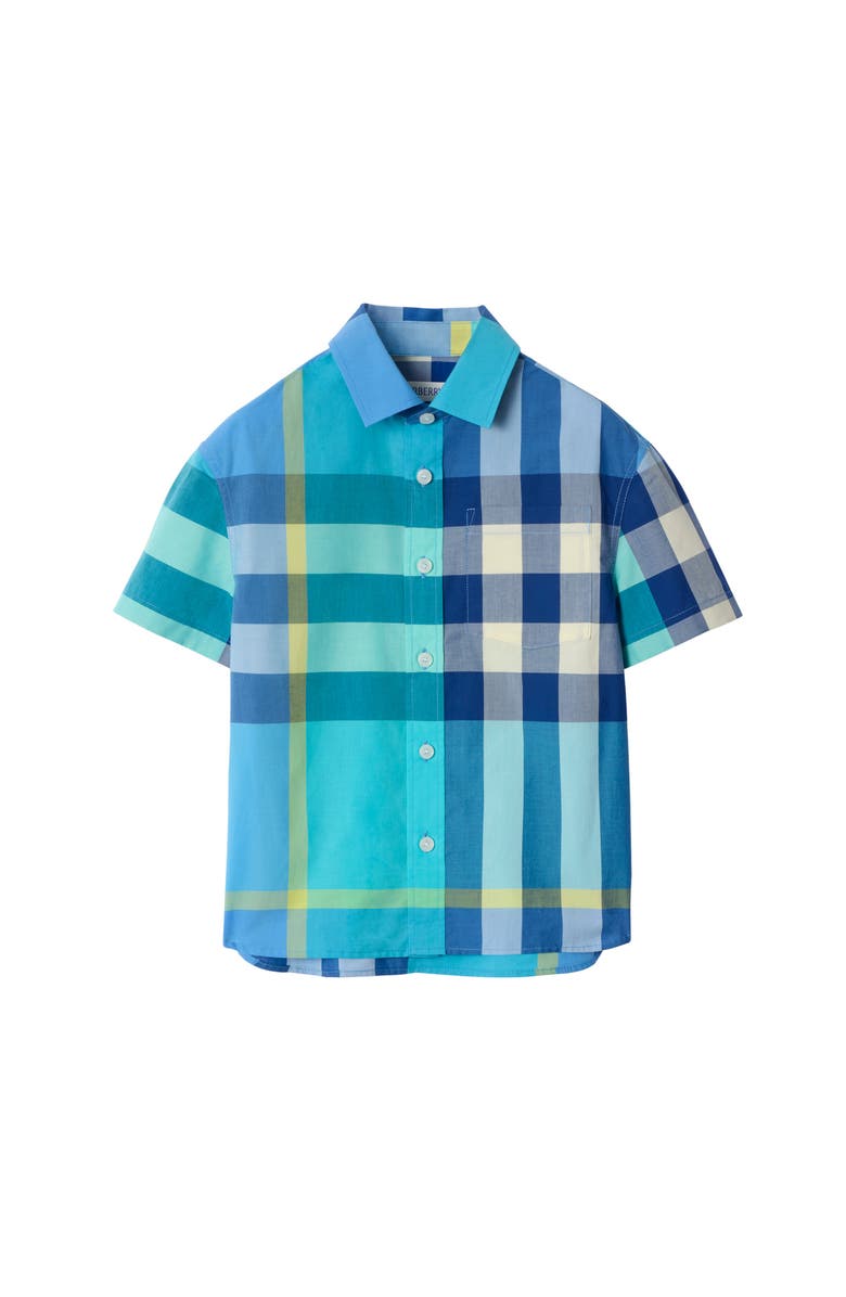 Burberry Check Cotton Shirt, Main, color, Bright Turquoise