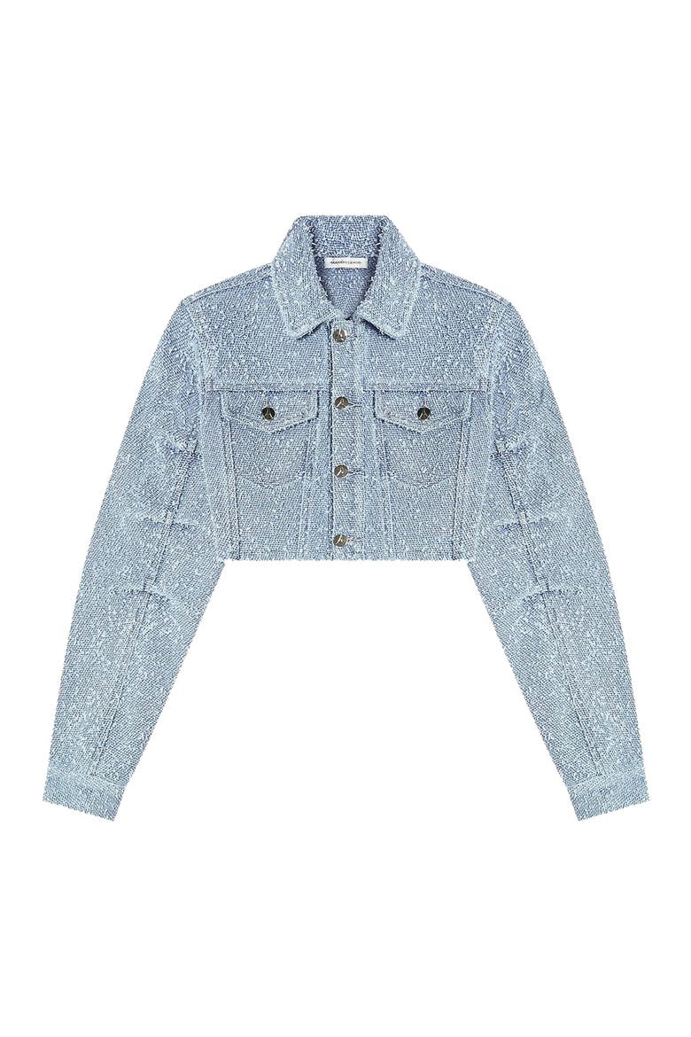 Catherine Cropped Boucle Denim Jacket, Alternate, color, Mid Blue