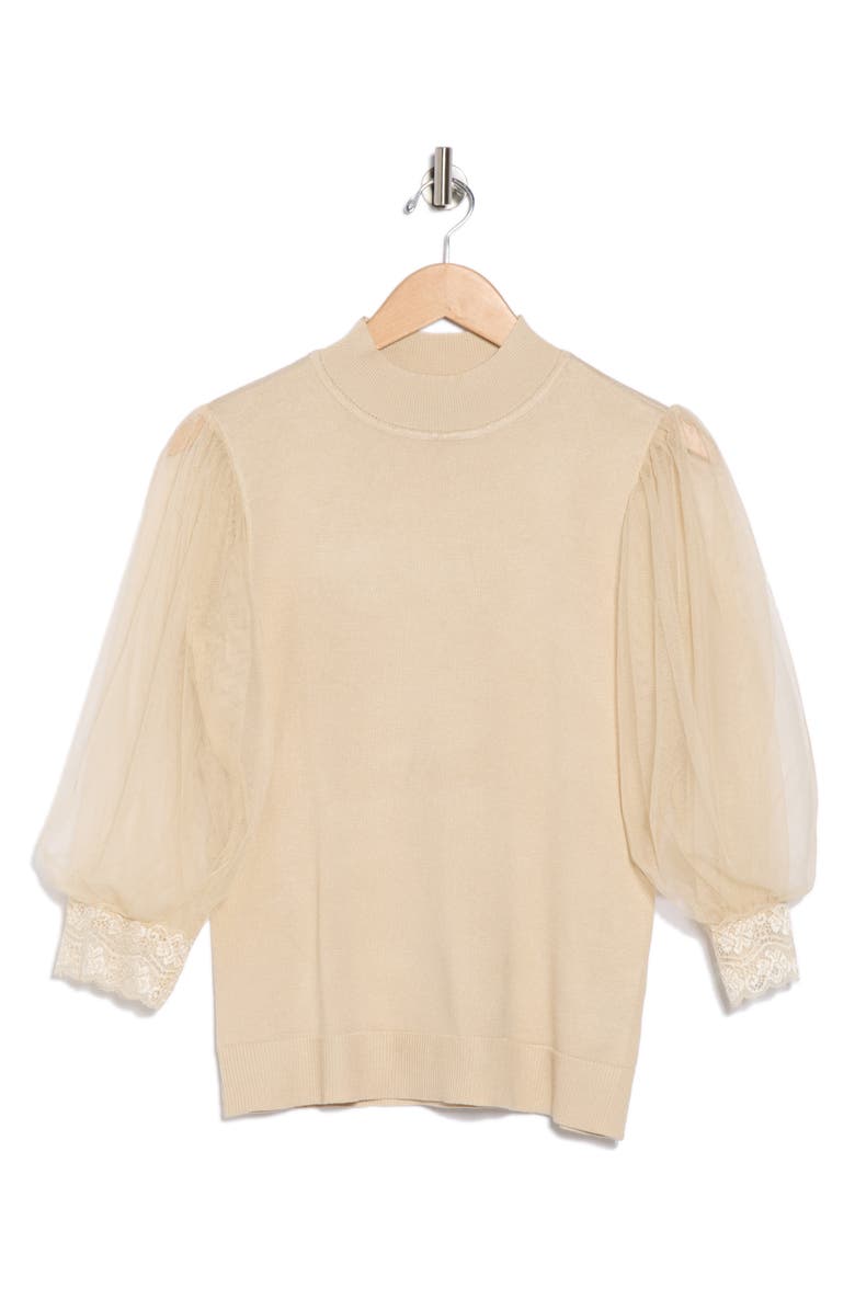 BY DESIGN Hailey Mesh Sleeve Sweater, Alternate, color, Champagne