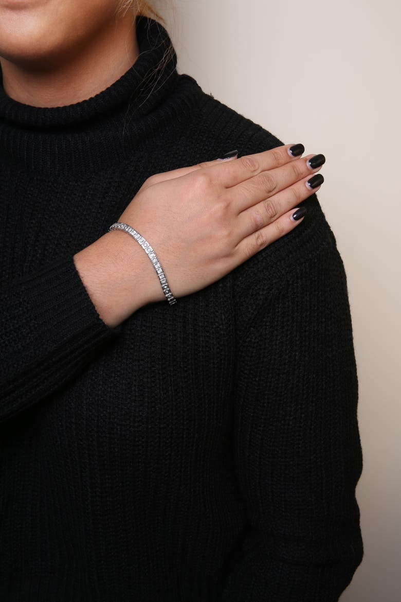 Silver 1/4 Cttw Miracle Set Diamond and Bead Link 7.25" Tennis Bracelet, Alternate, color, White