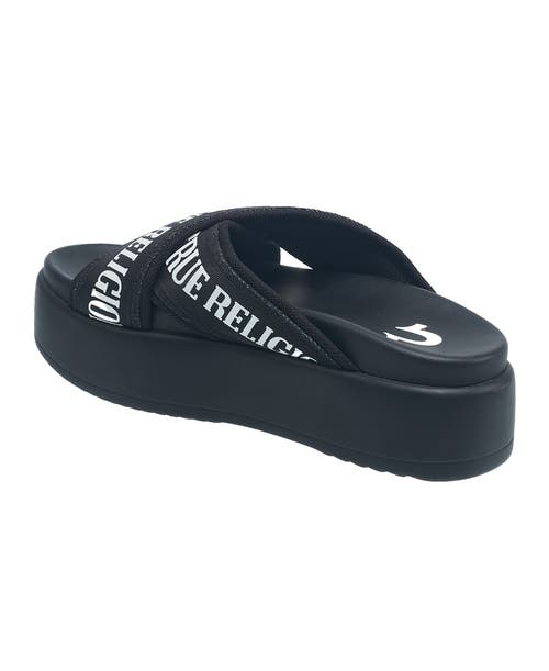 True Religion Alia Cross Strap Slip On Platform Sandal In Black