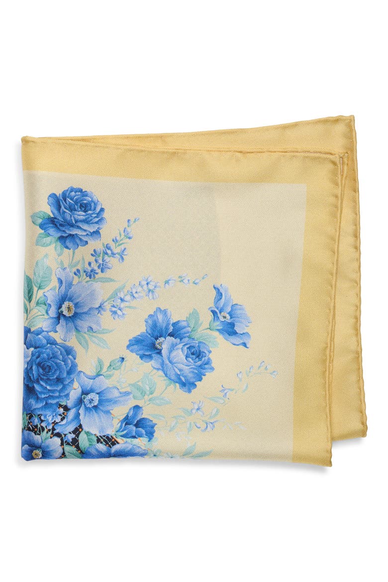 Floral Pocket Square, Main, color, YELLOW/ BLUE
