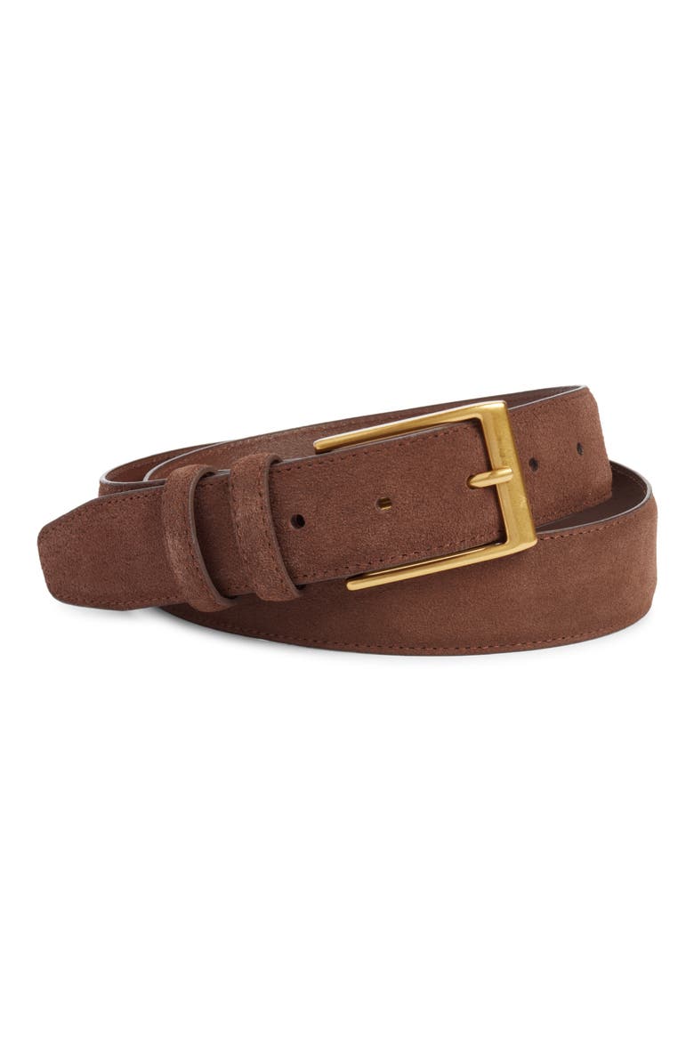 Pavel Suede Double Keeper Belt, Main, color, BROWN BITTER