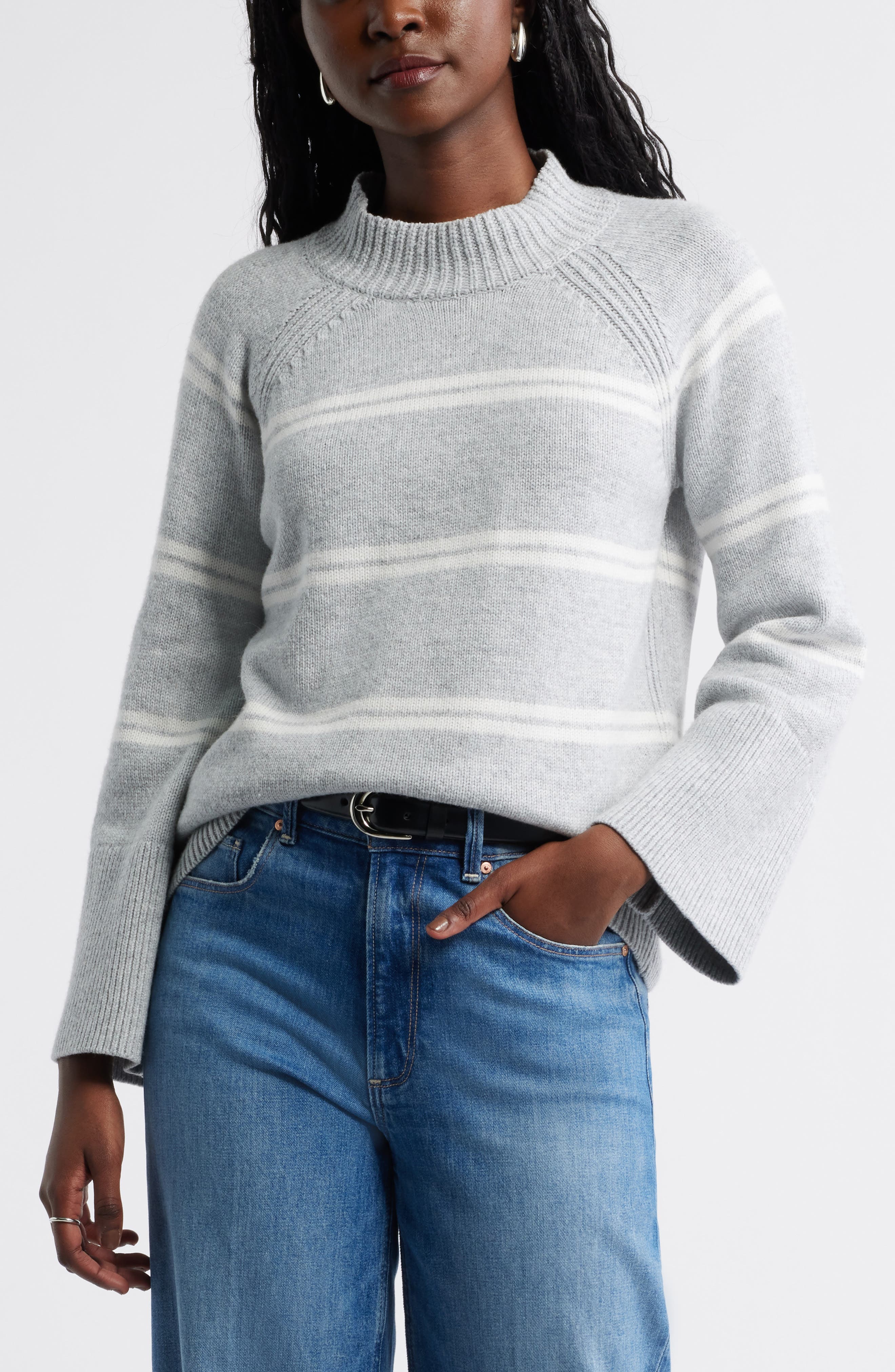 GREY HEATHER- IVORY DUO STRIPE
